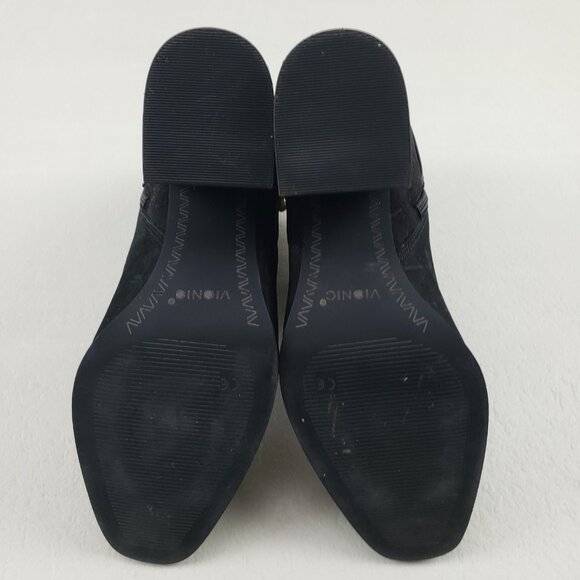 Vionic Tenley Ankle Boot Womens 7.5 Black Suede Side Zip Buckle Comfort Heeled - Picture 11 of 14